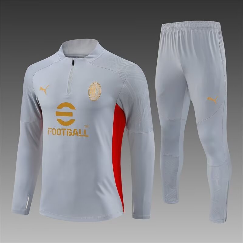 2024/2025 AC Milan Half-Pull Training Wear Grey Football Shirt-NO.11 Ball