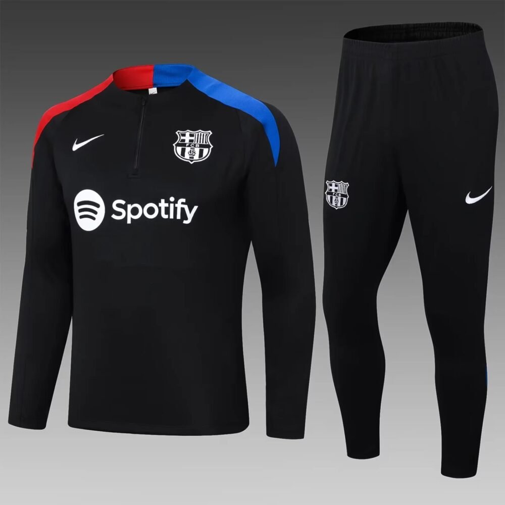 2024/2025 Barcelona Half-Pull Training Suit Black Football Shirt Set-NO.11 Ball
