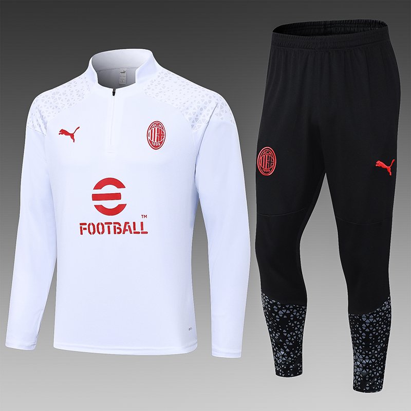 2023/2024 AC Milan Half-Pull Training Suit White Football Shirt Set-NO.11 Ball