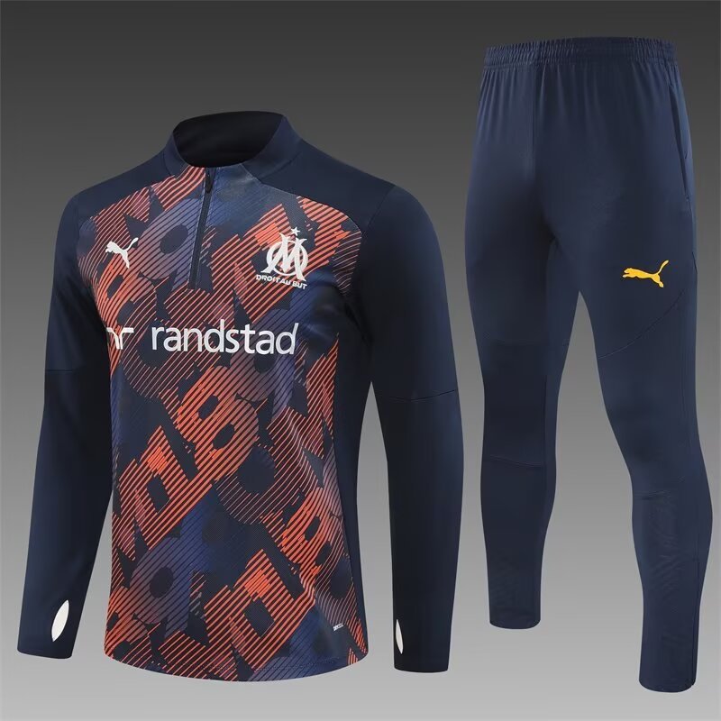 2024/2025 Marseille Half-Pull Training Wear Royal Blue Football Shirt-NO.11 Ball
