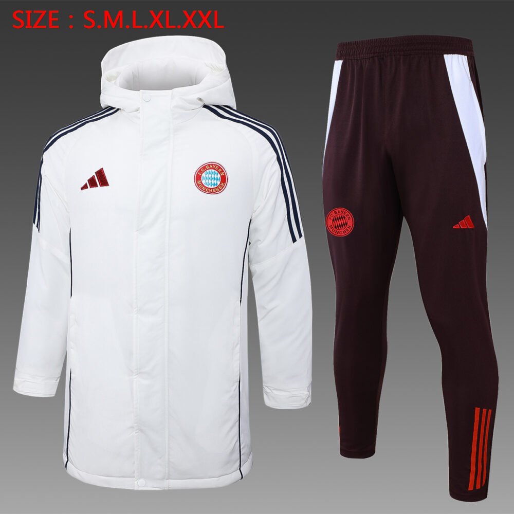 2024 Bayern München Winter Warm Cotton Coat White/Black/Blue