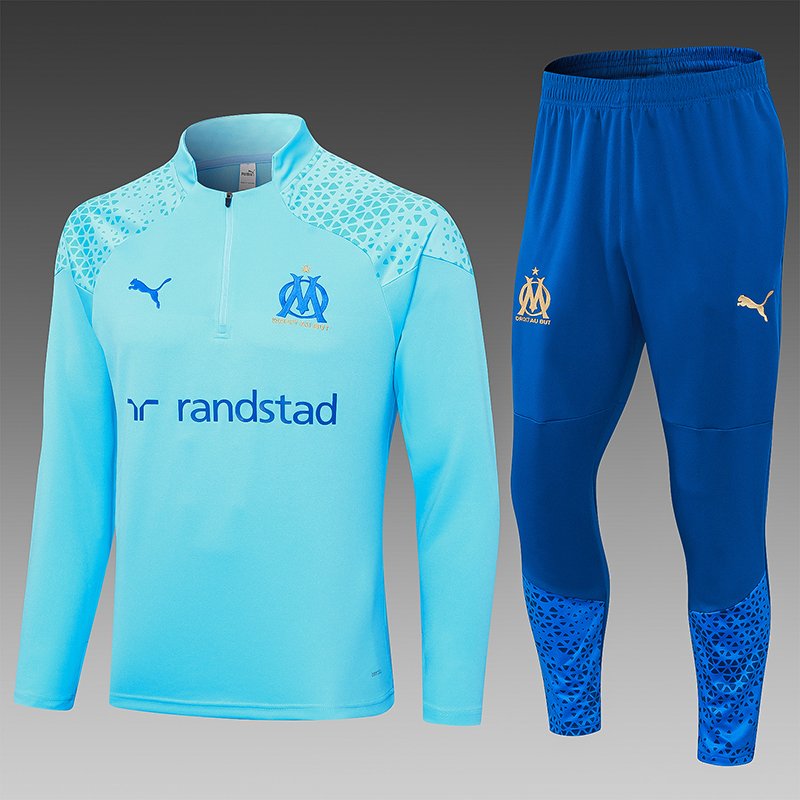 2023/2024 Olympique Marseille Half-Pull Training Suit Light Blue Football Shirt Set-NO.11 Ball