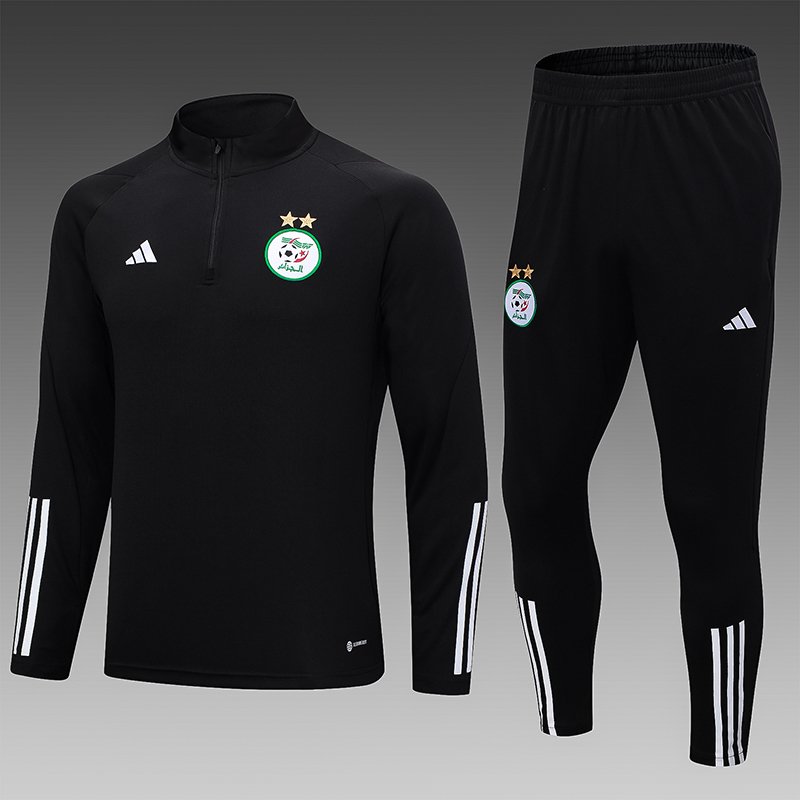 2022 Algeria Half-Pull Training Suit Black Football Shirt Set-NO.11 Ball