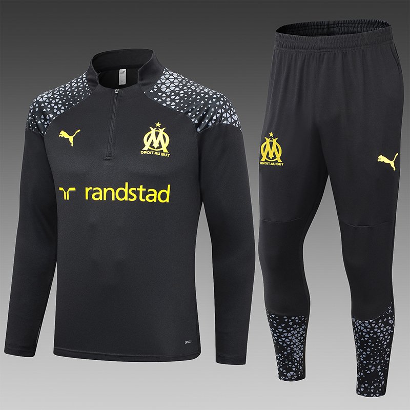 2023/2024 Olympique Marseille Half-Pull Training Suit Black Football Shirt Set-NO.11 Ball