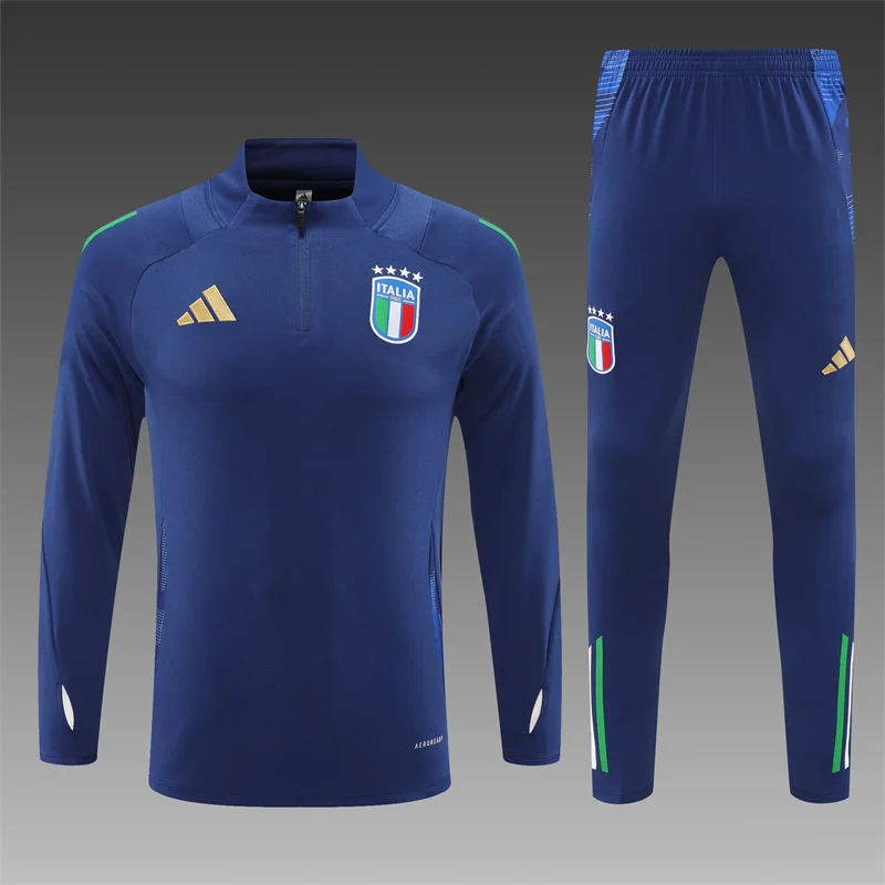 2024/2025 Italy Half-Pull Training Wear Royal Blue Football Shirt