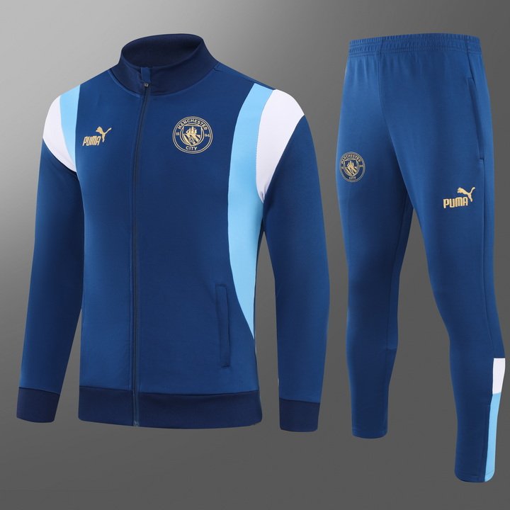 2023/2024 Manchester City Long Zipped Jacket Navy Blue Football Shirt Set-NO.11 Ball