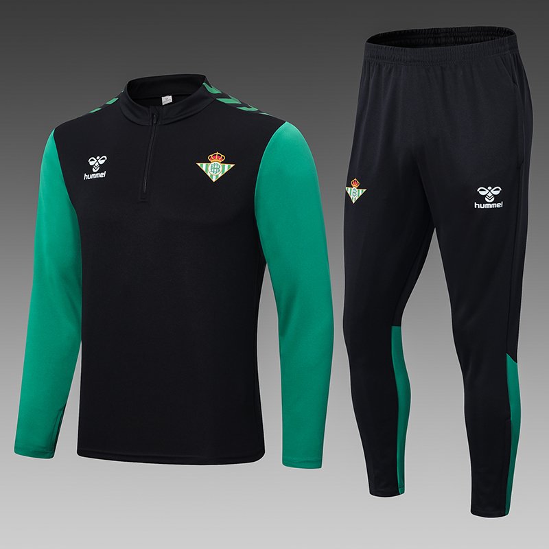 2023/2024 Real Betis Half-Pull Training Suit Black Football Shirt Set-NO.11 Ball