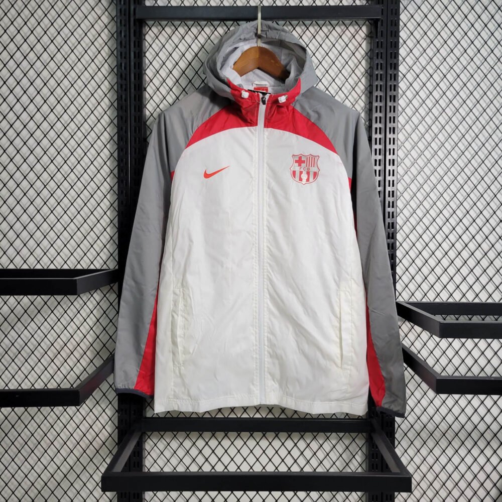 2023/2024 Barcelona Windbreaker(White-Grey)Football Shirt-NO.11 Ball
