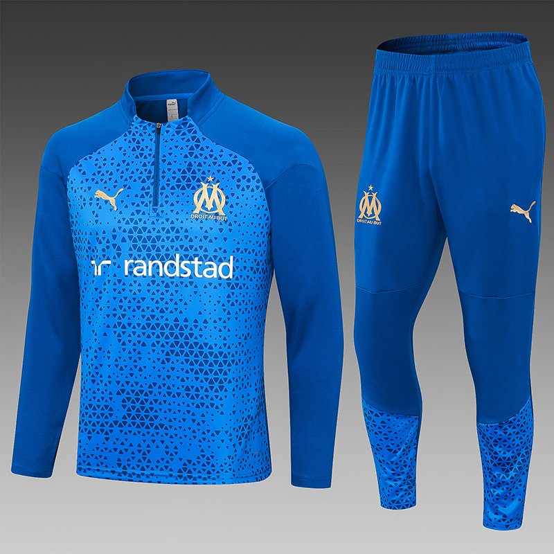 2023/2024 Olympique Marseille Half-Pull Training Suit Blue Football Shirt Set-NO.11 Ball