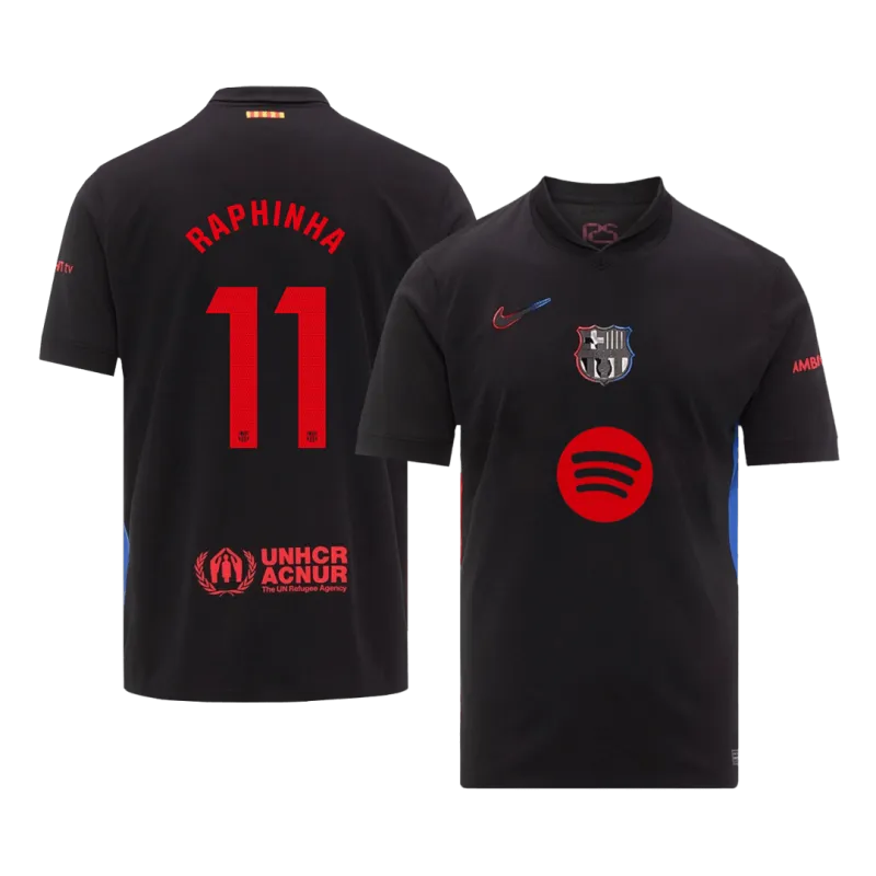 RAPHINHA #11 Barcelona Away Soccer Jersey 2024/25 – Spotify Logo Without Text
