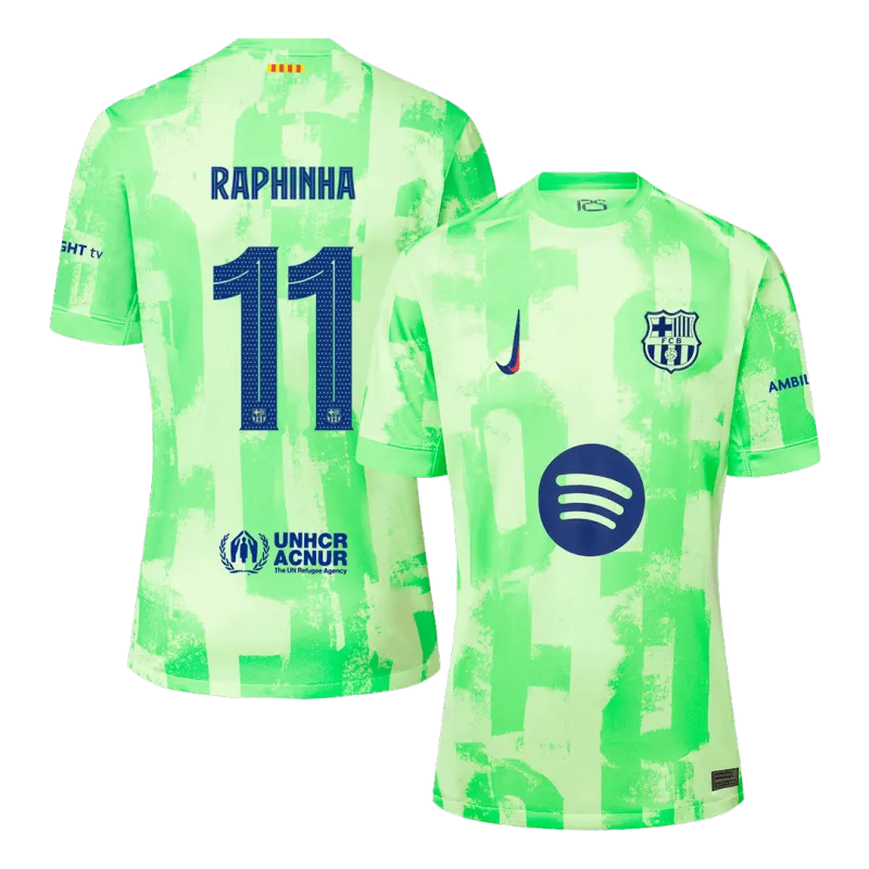RAPHINHA #11 Barcelona Third Away Soccer Jersey 2024/25 – UCL（Spotify Logo Without Text）
