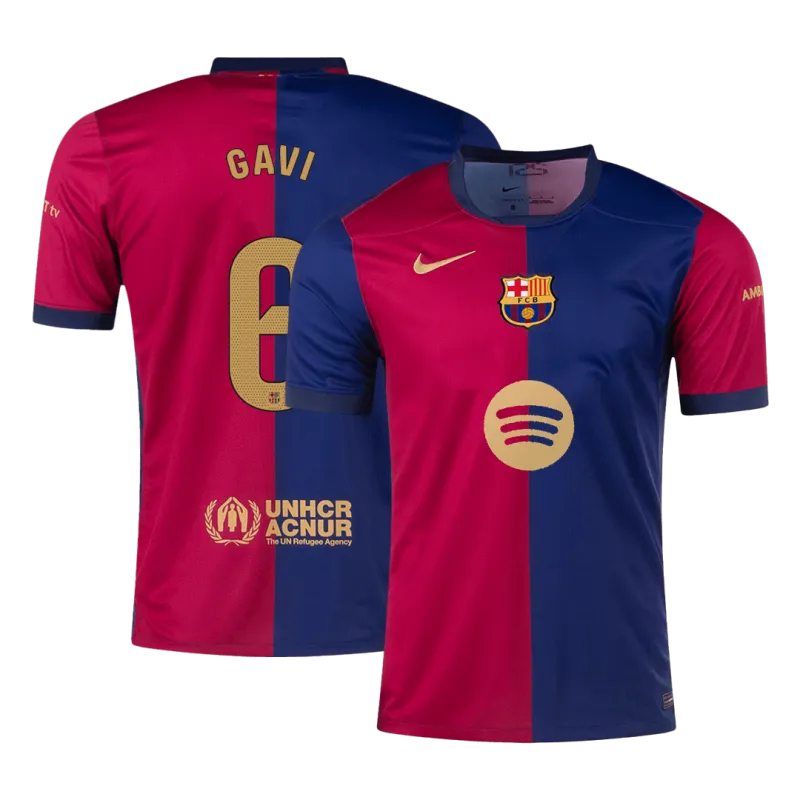 GAVI #6 Barcelona Home Soccer Jersey 2024/25 – Spotify Logo Without Text