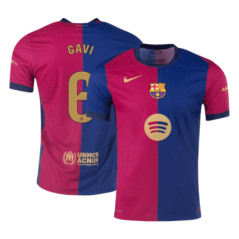 GAVI #6 Barcelona Home Authentic Soccer Jersey 2024/25 – Spotify Logo Without Text
