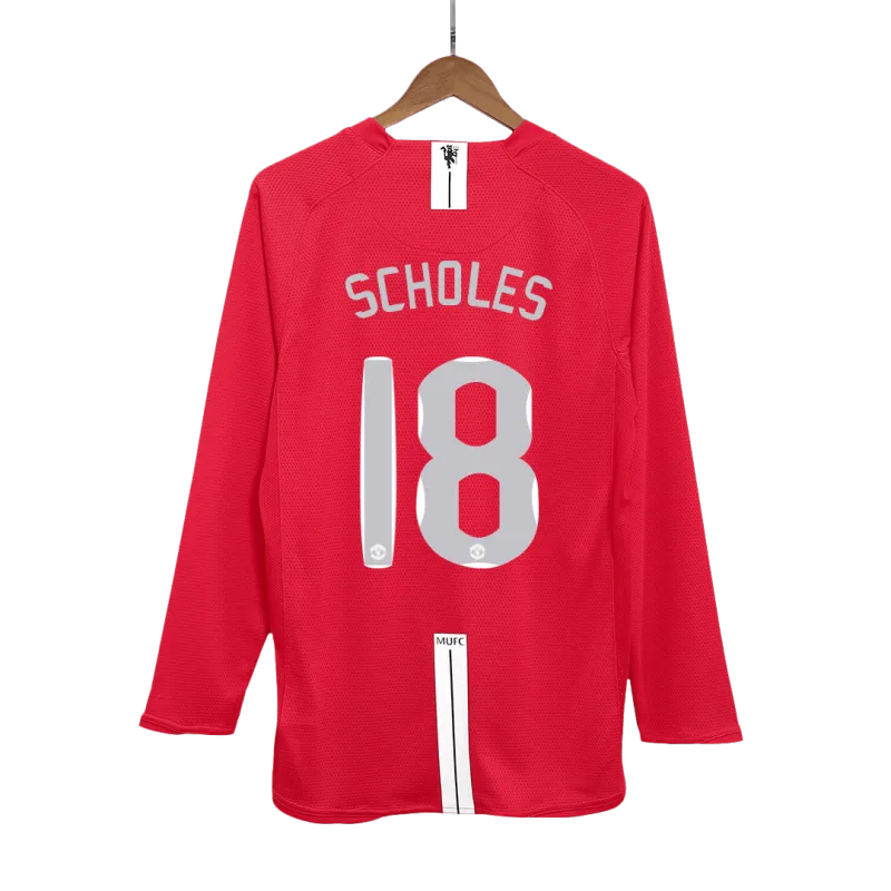 Vintage Soccer Jersey SCHOLES #18 Manchester United Home Long Sleeve 2007/08 – UCL Final