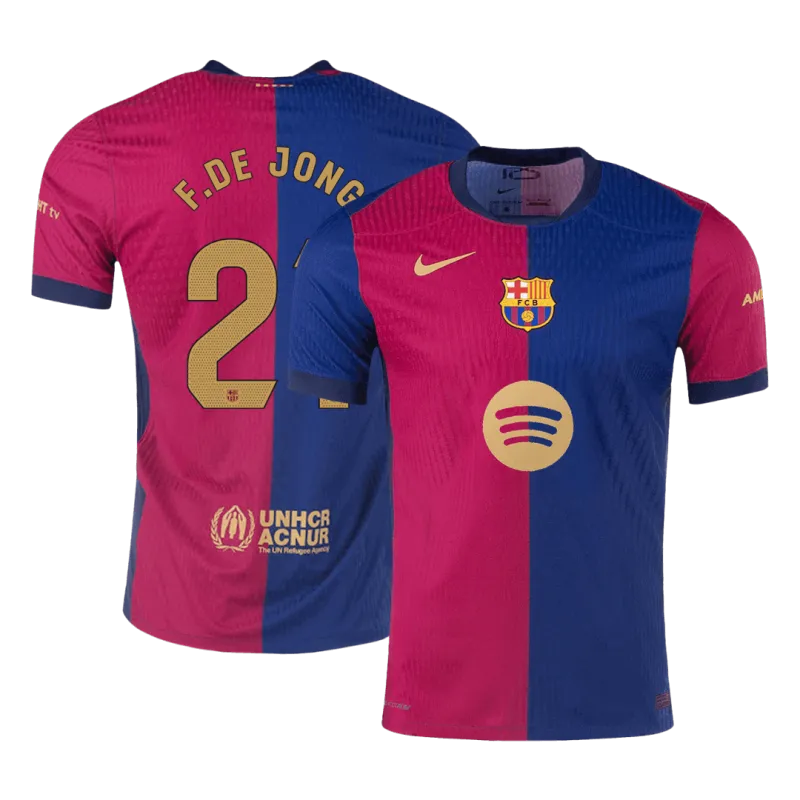 F.DE JONG #21 Barcelona Home Authentic Soccer Jersey 2024/25 – Spotify Logo Without Text