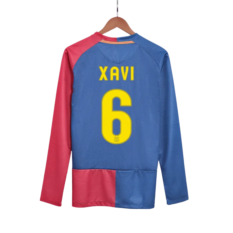 Vintage Soccer Jersey XAVI #6 Barcelona Home Long Sleeve 2008/09 – UCL Final