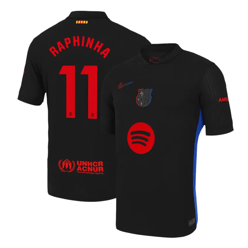 RAPHINHA #11 Barcelona Away Authentic Soccer Jersey 2024/25 – Spotify Logo Without Text