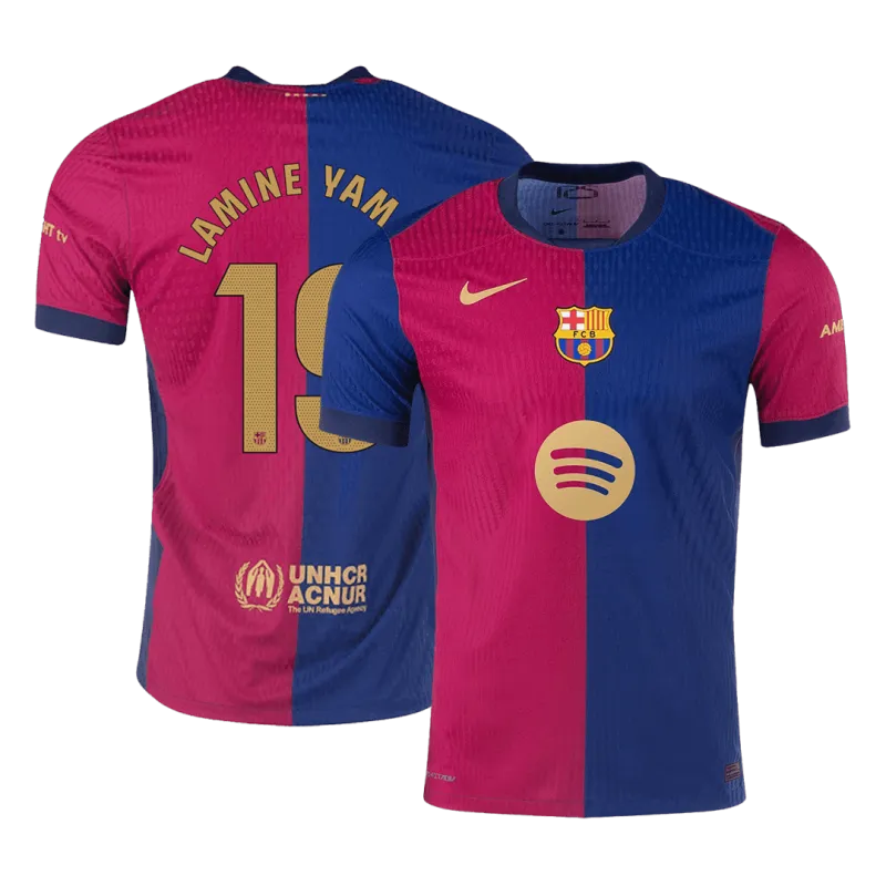 LAMINE YAMAL #19 Barcelona Home Authentic Soccer Jersey 2024/25 Spotify Logo Without Text
