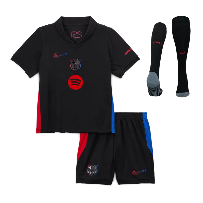 Barcelona Away Kids Soccer Jerseys Full Kit 2024/25 – Spotify Logo Without Text