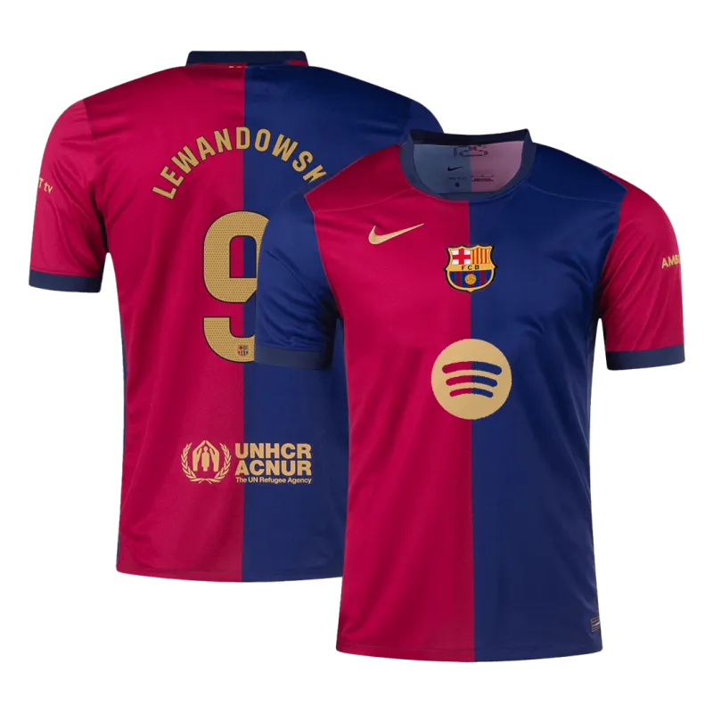 LEWANDOWSKI #9 Barcelona Home Soccer Jersey 2024/25 – Spotify Logo Without Text