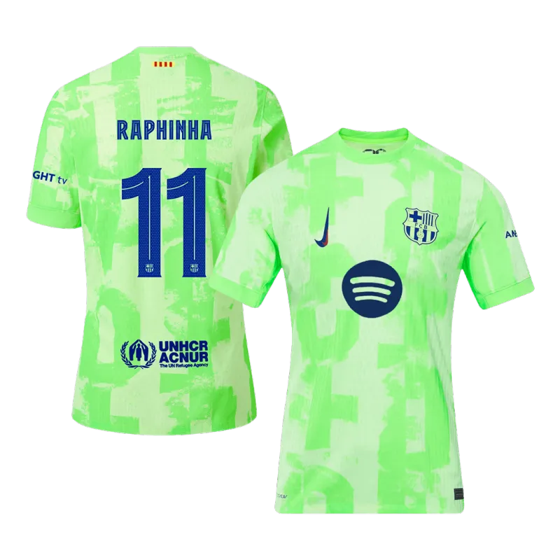 RAPHINHA #11 Barcelona Third Away Authentic Soccer Jersey 2024/25 – UCL（Spotify Logo Without Text）